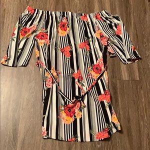 New 3x floral/striped off the shoulder dress